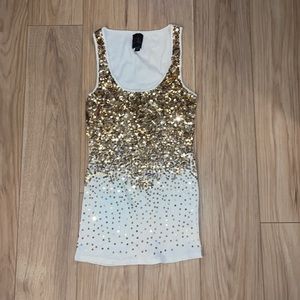 2B Bebe Cream Tank with Gold Sequin Embellishments